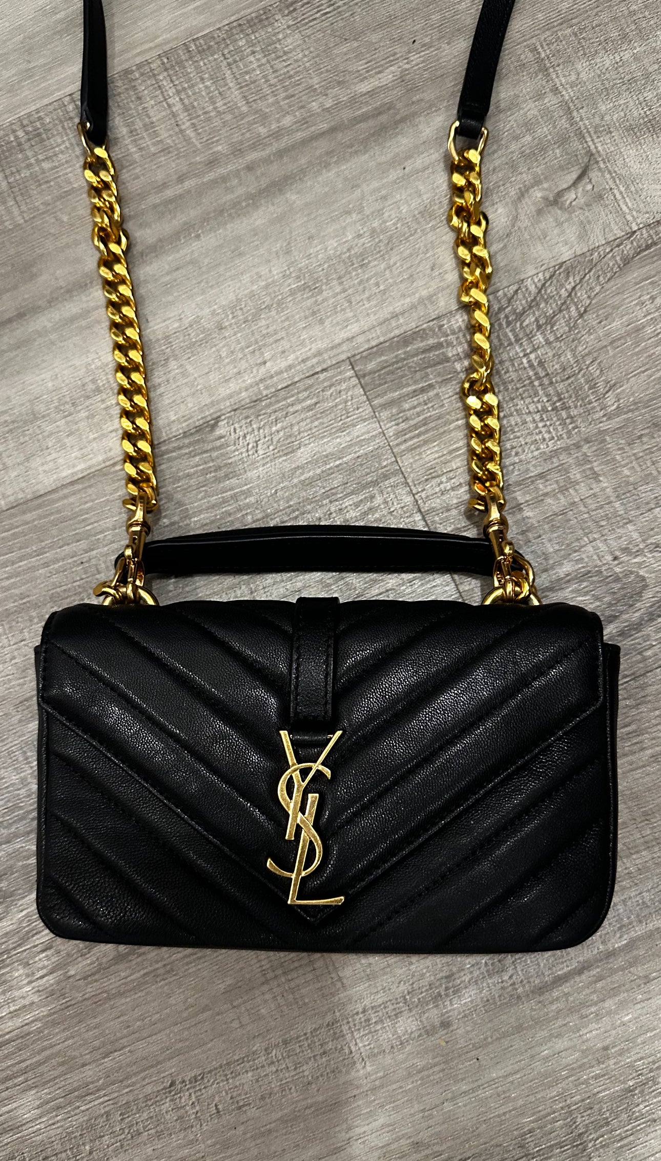 YSL Mini Black Chevron Leather Gold Chain Crossbody