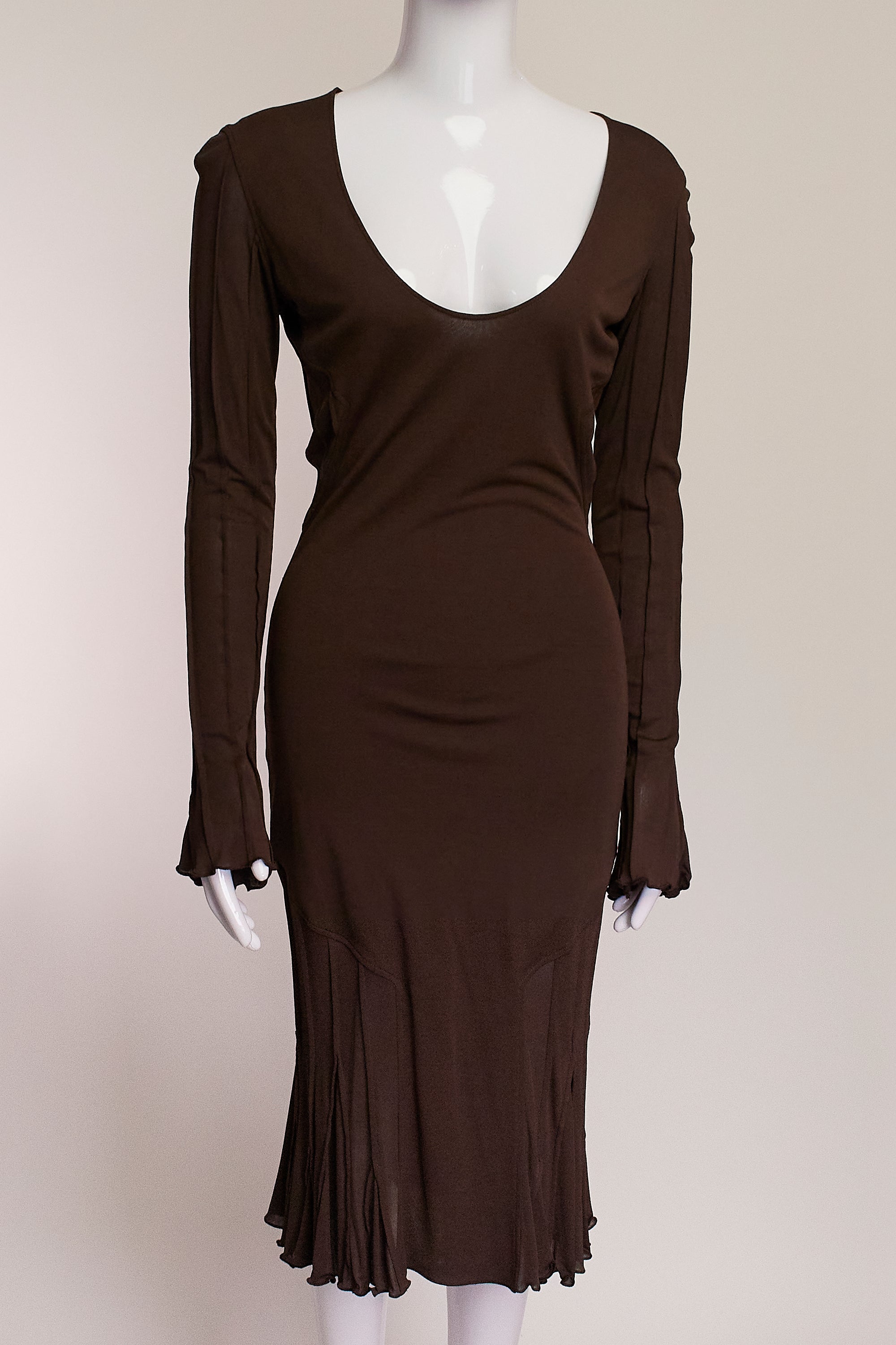 YSL Long Sleeve Brown Cocktail Dress Collectif Consignment YSL Long Sleeve Brown Cocktail Dress Collectif Consignment