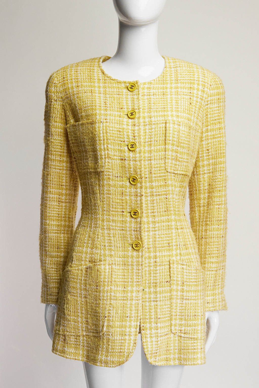 Chanel Boutique Vintage long Yellow Tweed Jacket