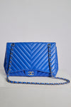 Chanel Blue Chevron Single Flap Bag
