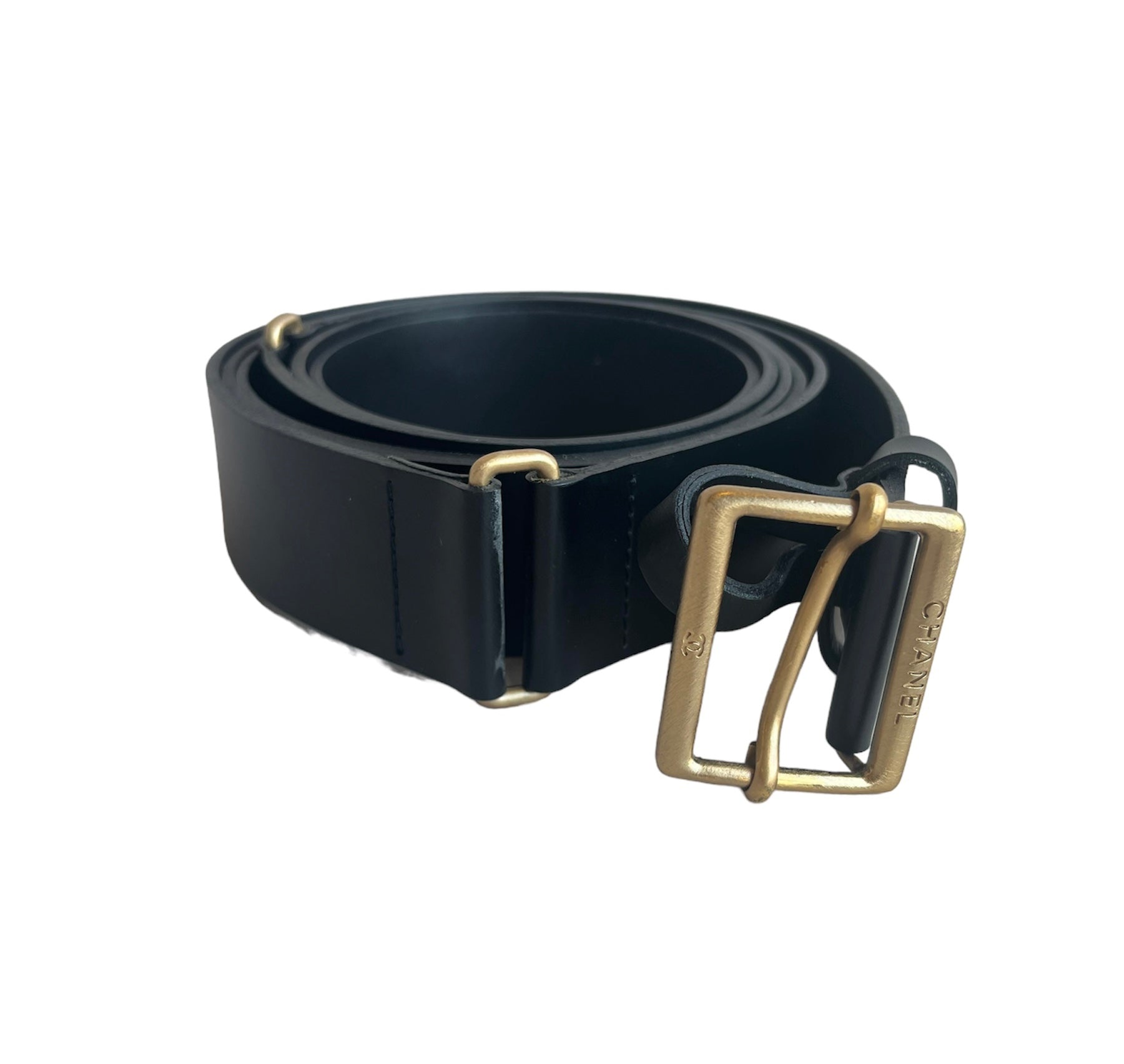 Chanel Black Leather double wrap belt