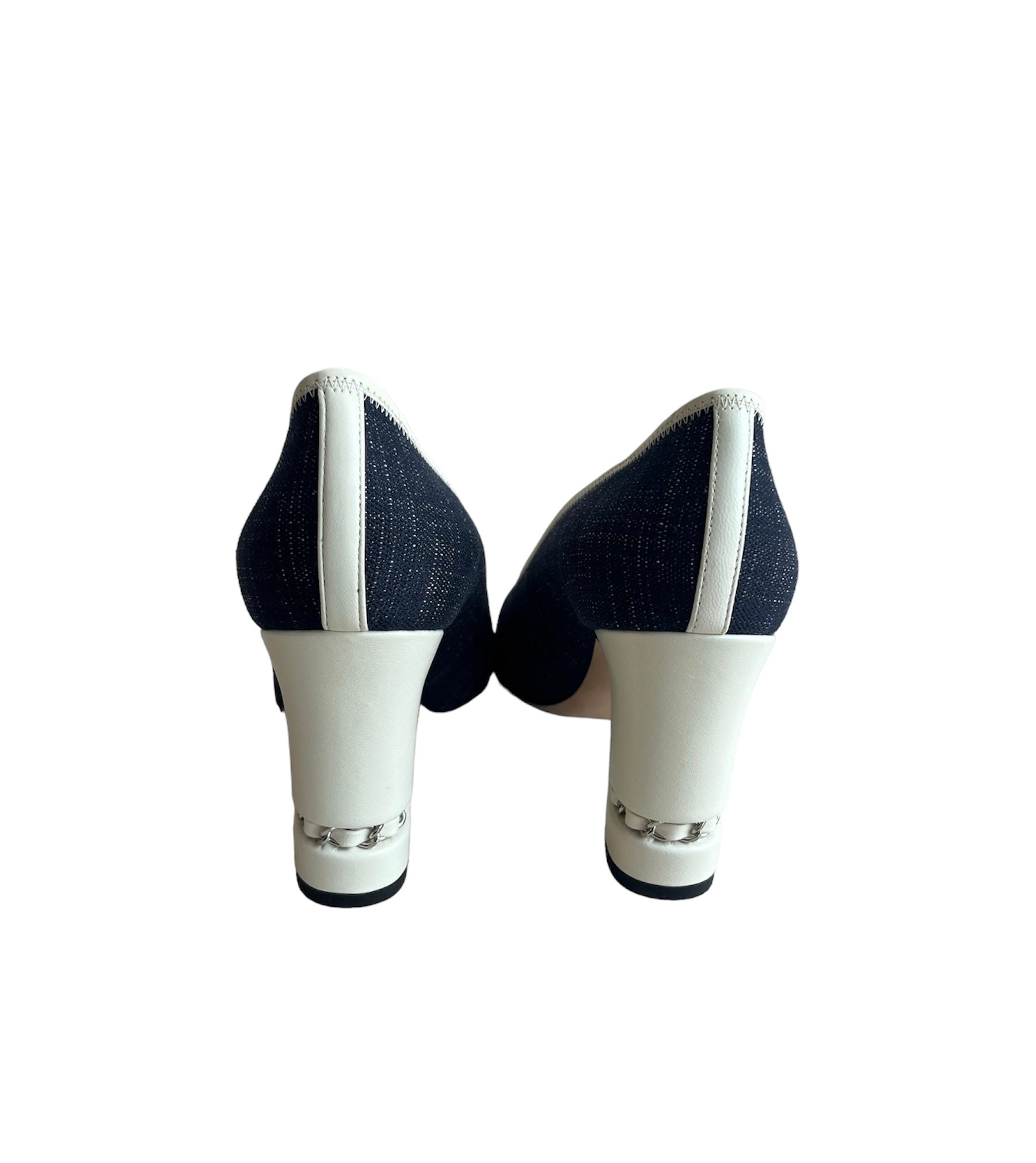 Chanel Cap Toe Denim/Leather Block Heel