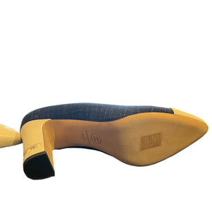 Chanel Cap Toe Denim/Leather Block Heel