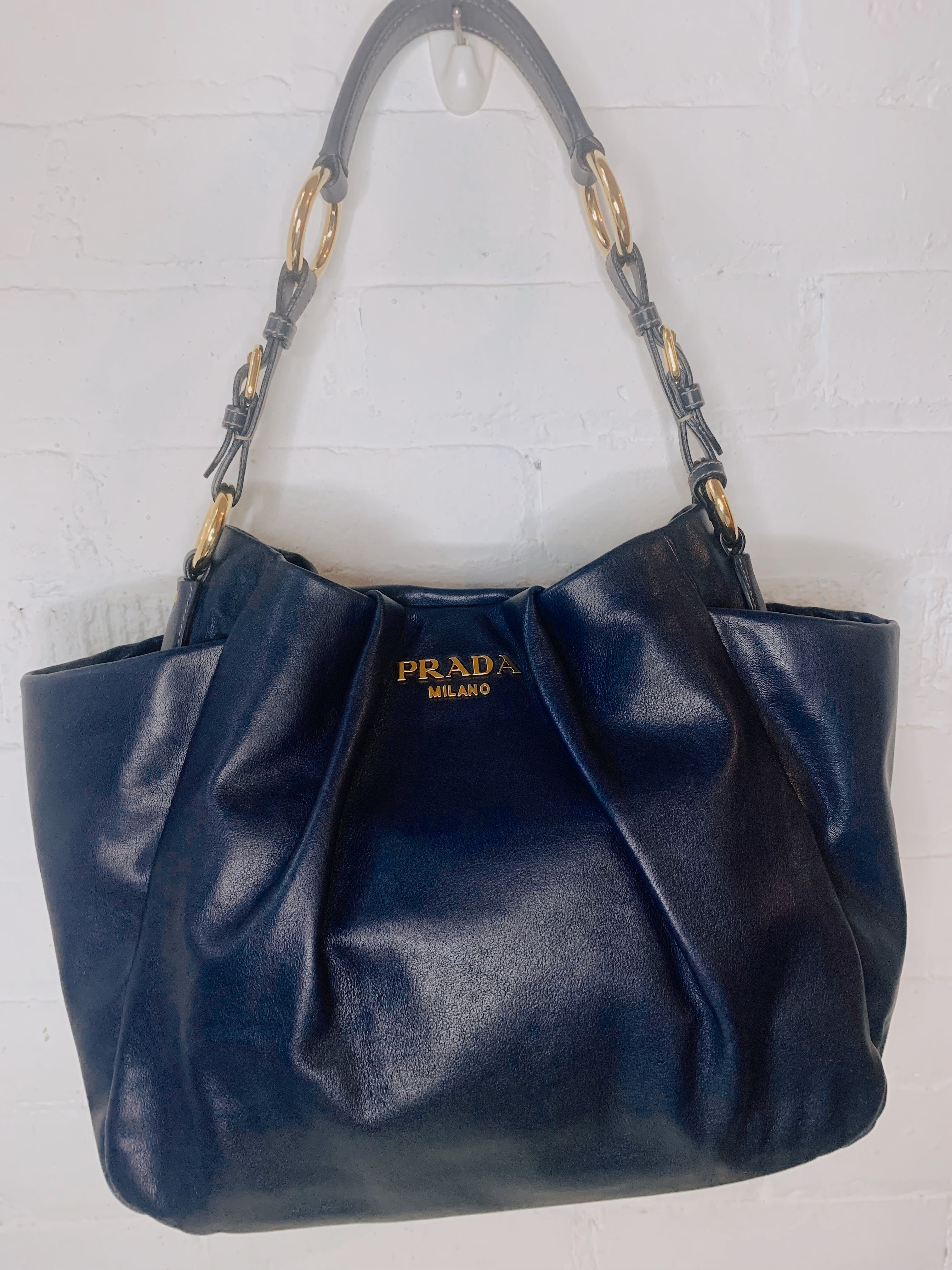 PRADA Navy Leather Tote Bag