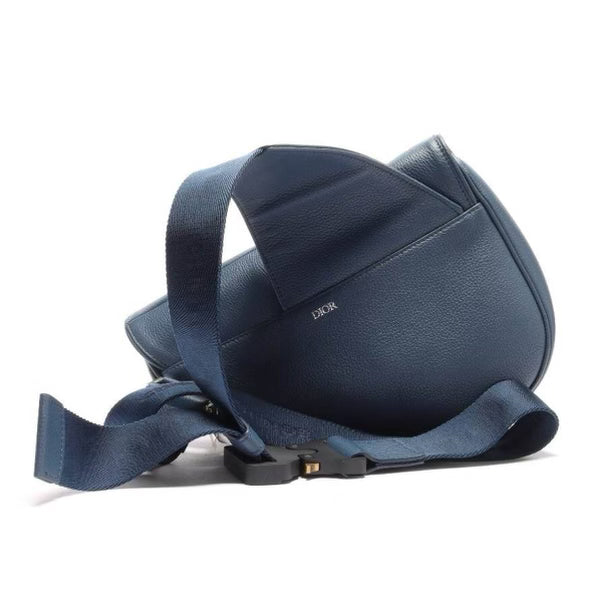 Christian Dior Navy Blue Saddle Bag w. Canvas Strap