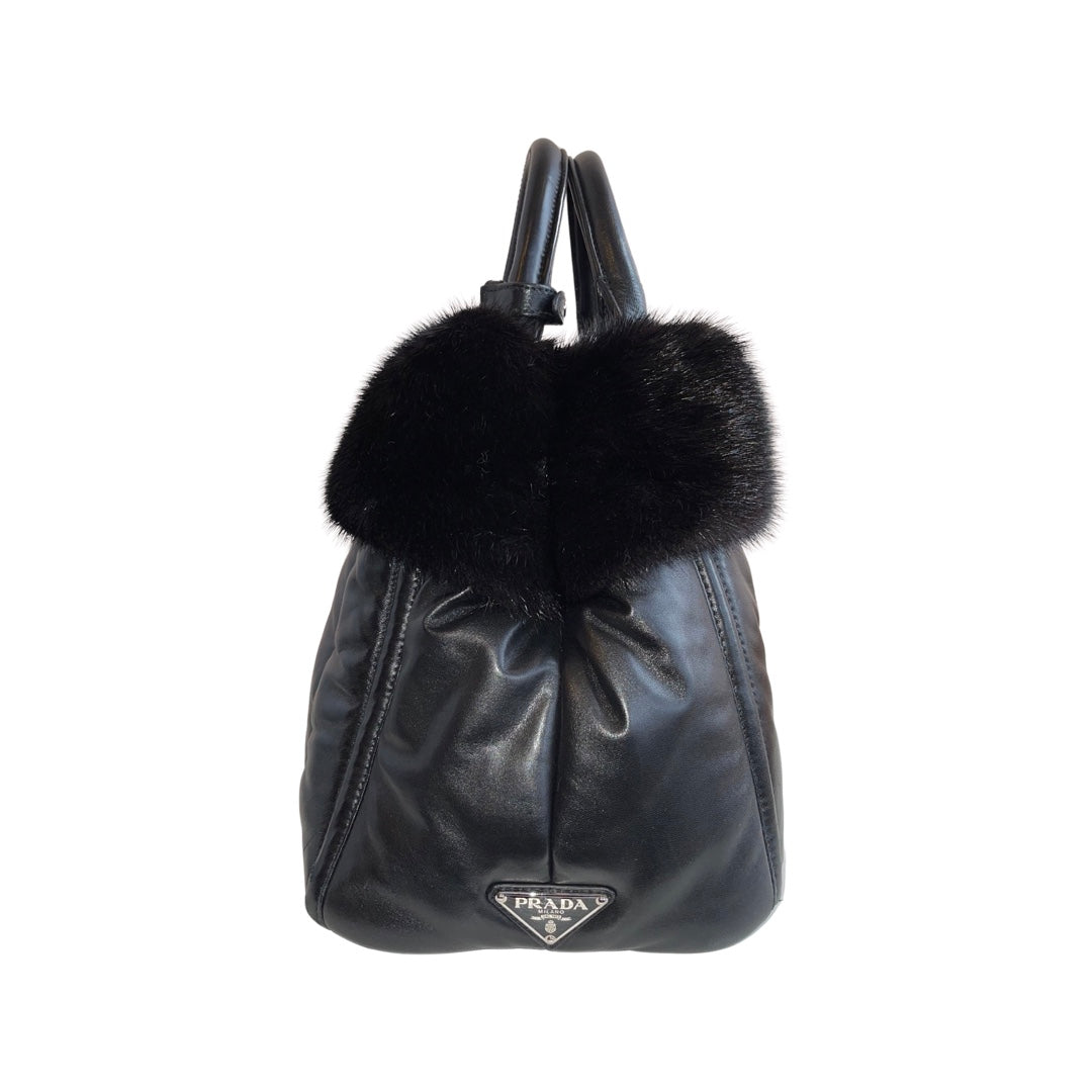 Prada Leather and Fur Tote Bag