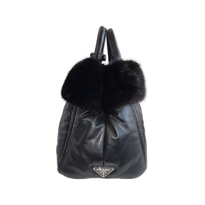 Pre-owned Prada Faux Fur Tote In Anthracite