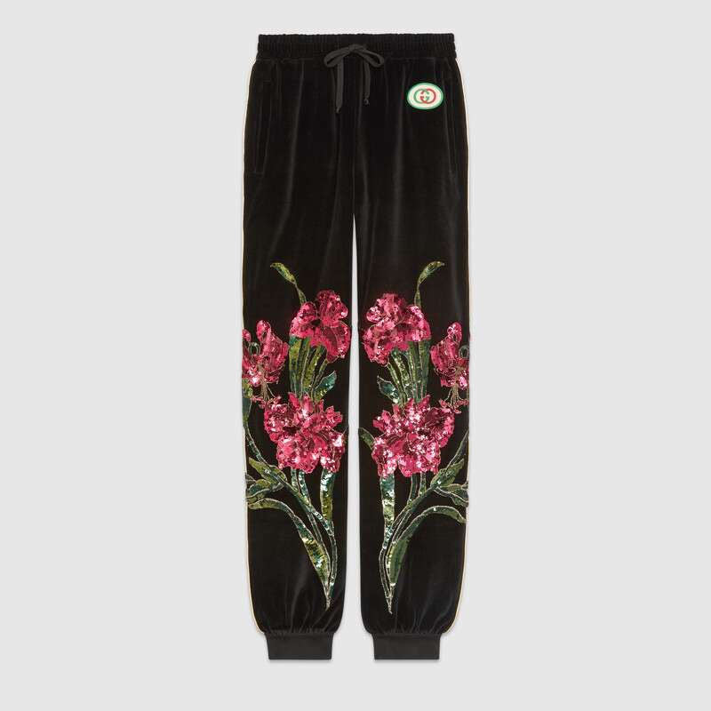 Gucci Sequin Floral Velour Sweatpants