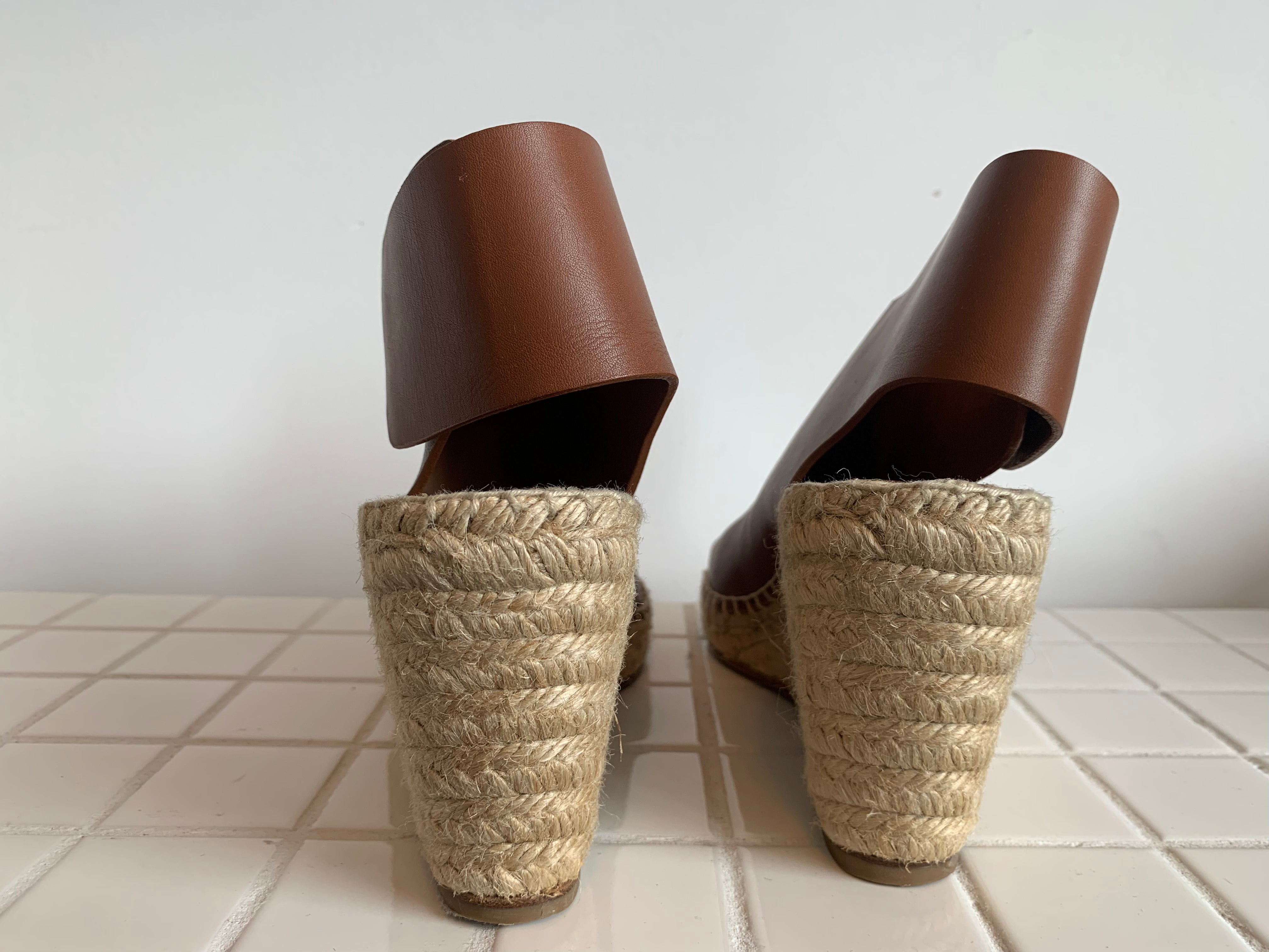 Celine Leather Espadrille Wedge Sandals