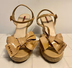 Prada Strappy Wedge Sandal with Bow Accent